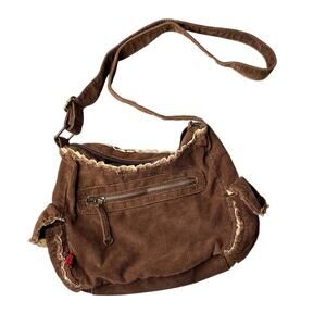 Vintage Y2K Shoulder Bag Brown Corduroy